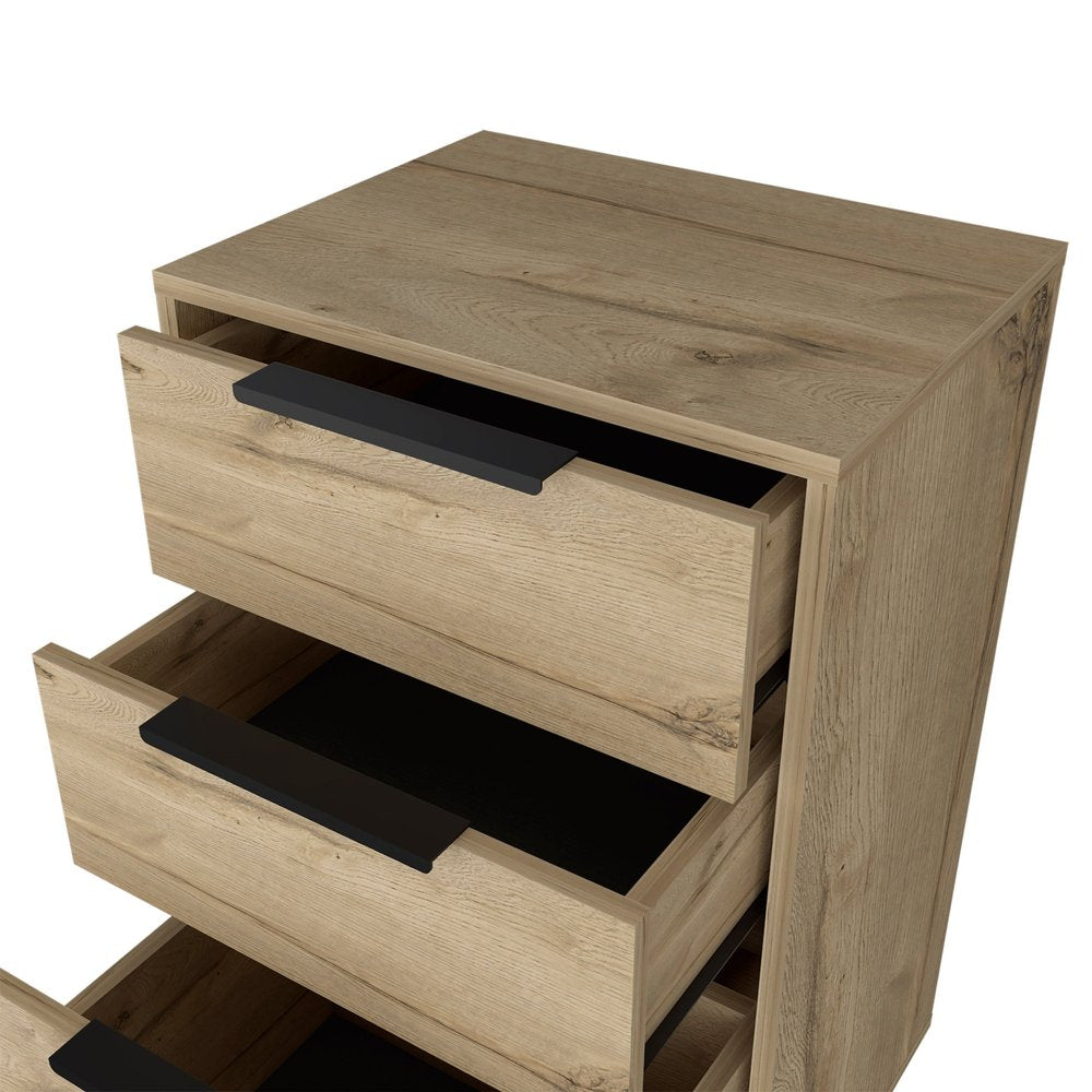 18" Brown And Black Wood Three Drawer Dresser