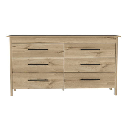 59" Natural And Black Wood Six Drawer Double Dresser