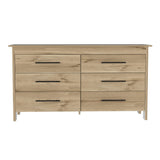 59" Natural And Black Wood Six Drawer Double Dresser