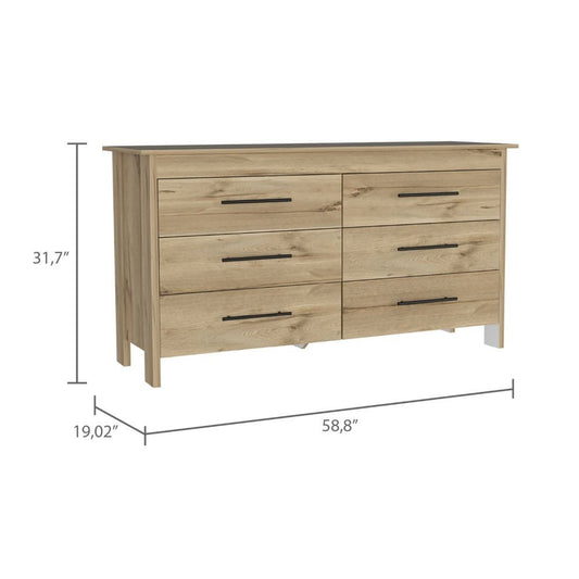 32" Light Gray Six Drawer Double Dresser
