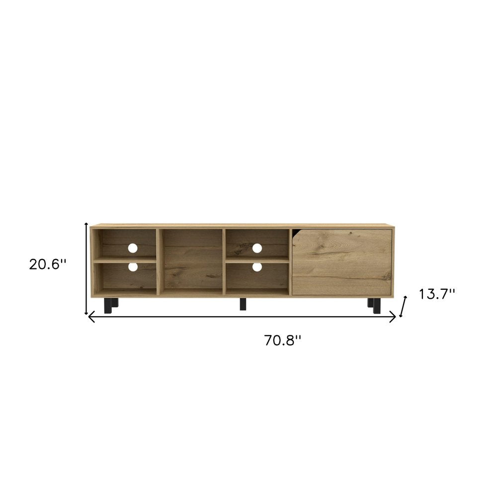 71" Natural Wood Enclosed and Open Storage TV Stand