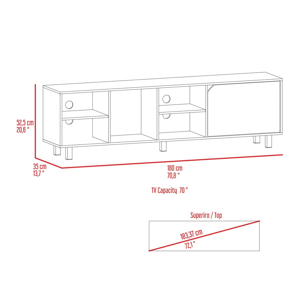 71" Natural Wood Enclosed and Open Storage TV Stand