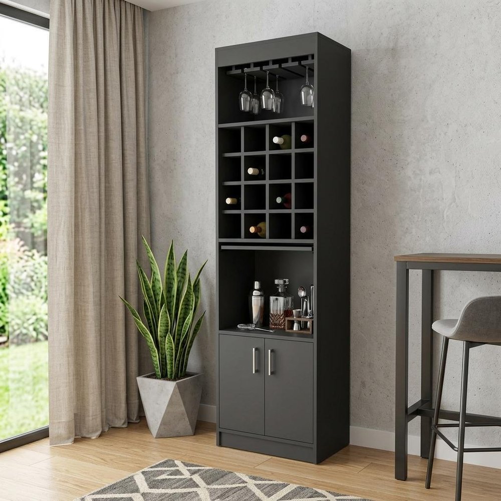 24" Black Bar Cabinet With Eighteen Shelves