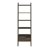 70" Brown Five Tier Ladder Bookcase with A Drawer