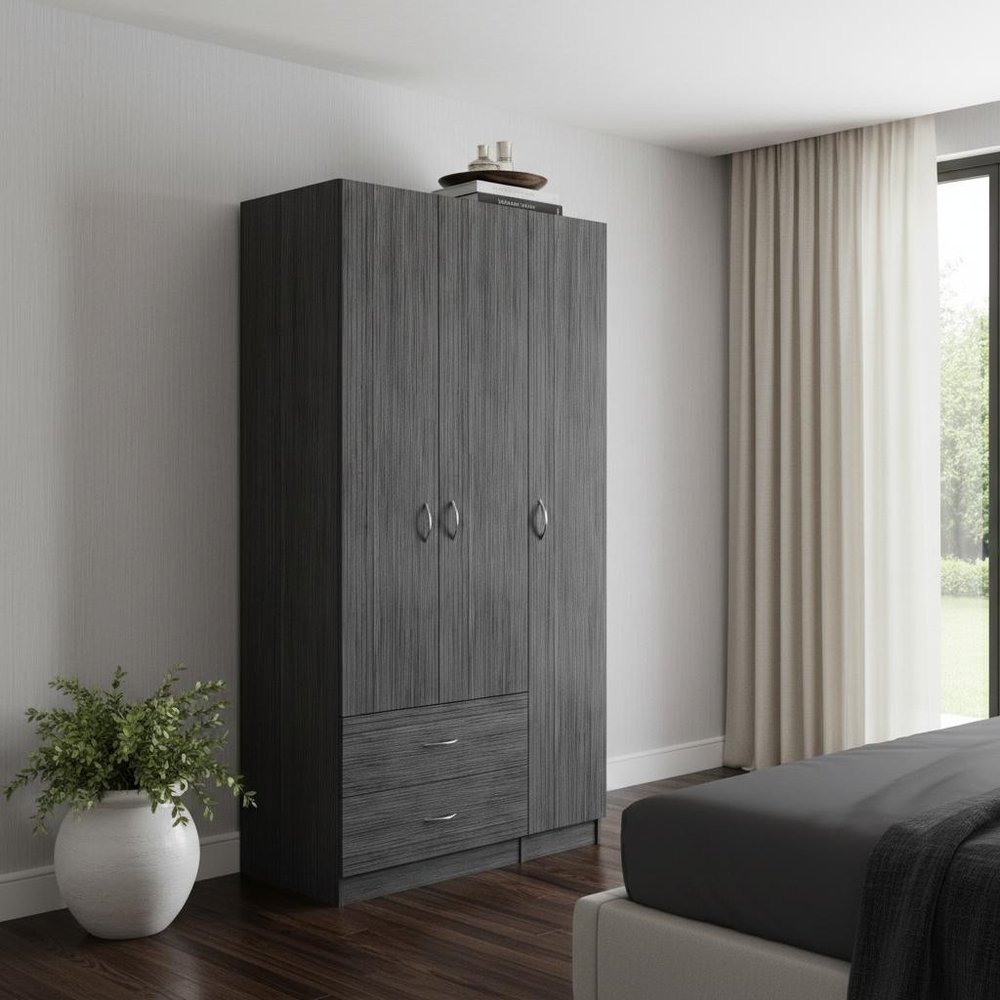 71" Black Wood Two Drawer Combo Dresser