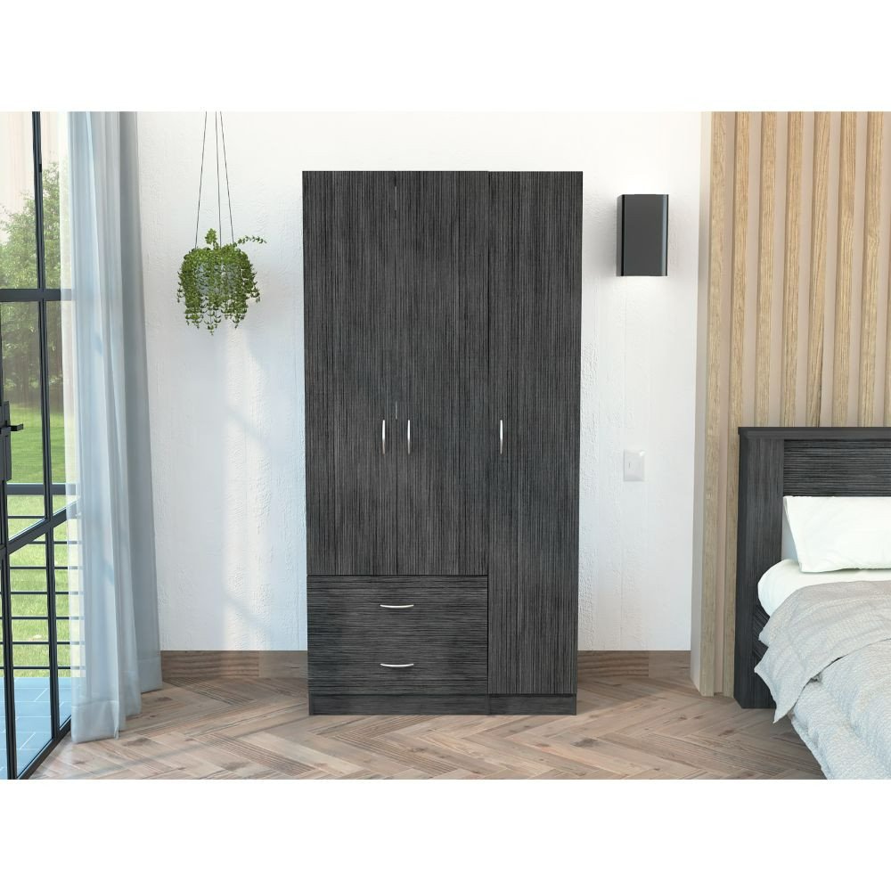 71" Black Wood Two Drawer Combo Dresser