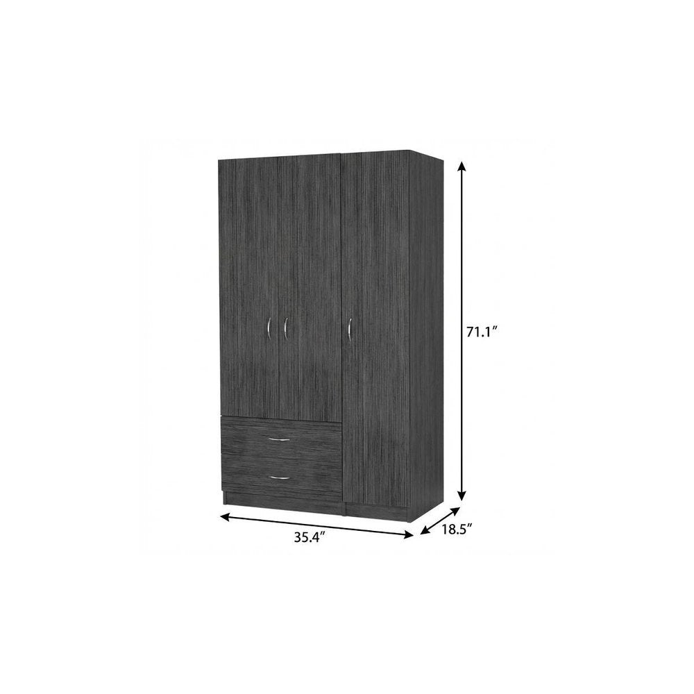71" Black Wood Two Drawer Combo Dresser