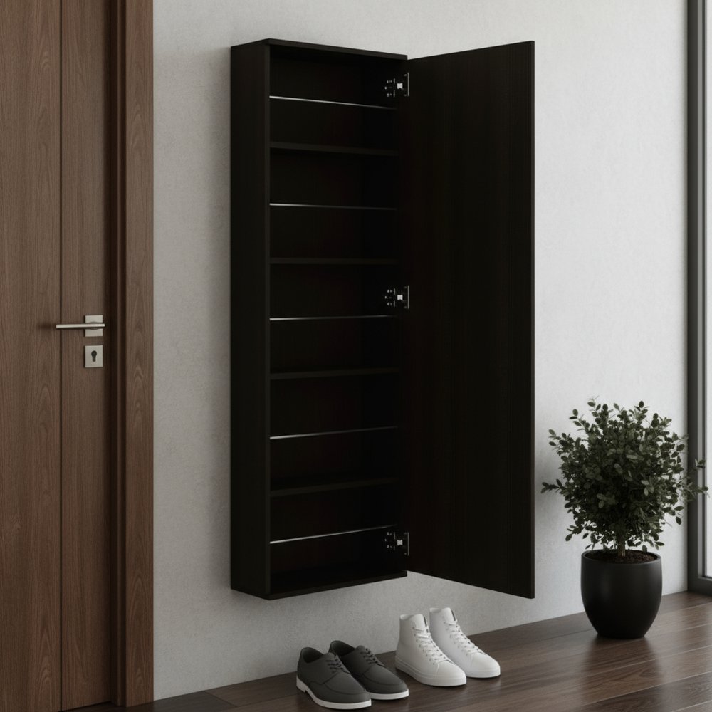 Dark Brown Ten Pair Wall Mounted WoodShoe Rack