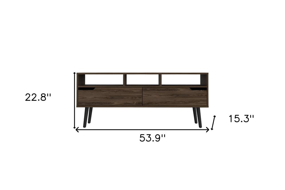 54" Dark Brown Wood Enclosed and Open Storage TV Stand