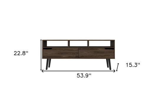 54" Dark Brown Wood Enclosed and Open Storage TV Stand