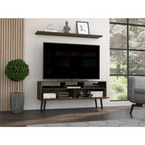 54" Dark Brown Wood Enclosed and Open Storage TV Stand