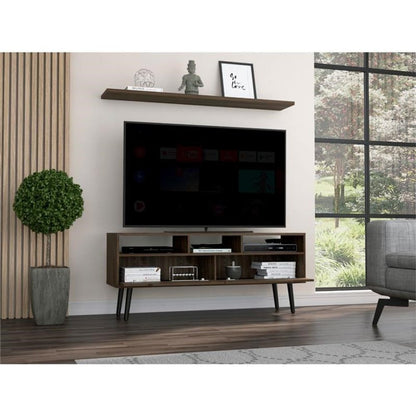 54" Dark Brown Wood Enclosed and Open Storage TV Stand