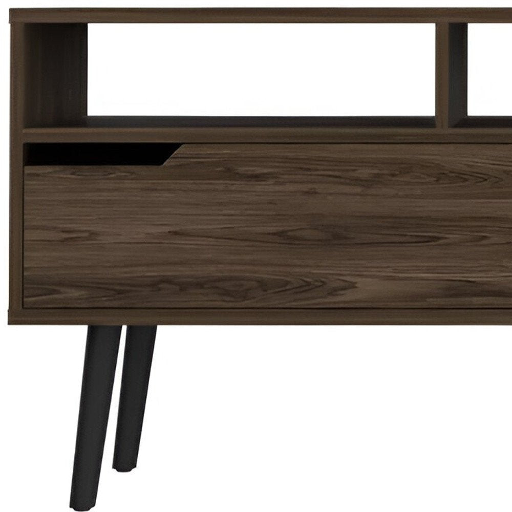 54" Dark Brown Wood Enclosed and Open Storage TV Stand