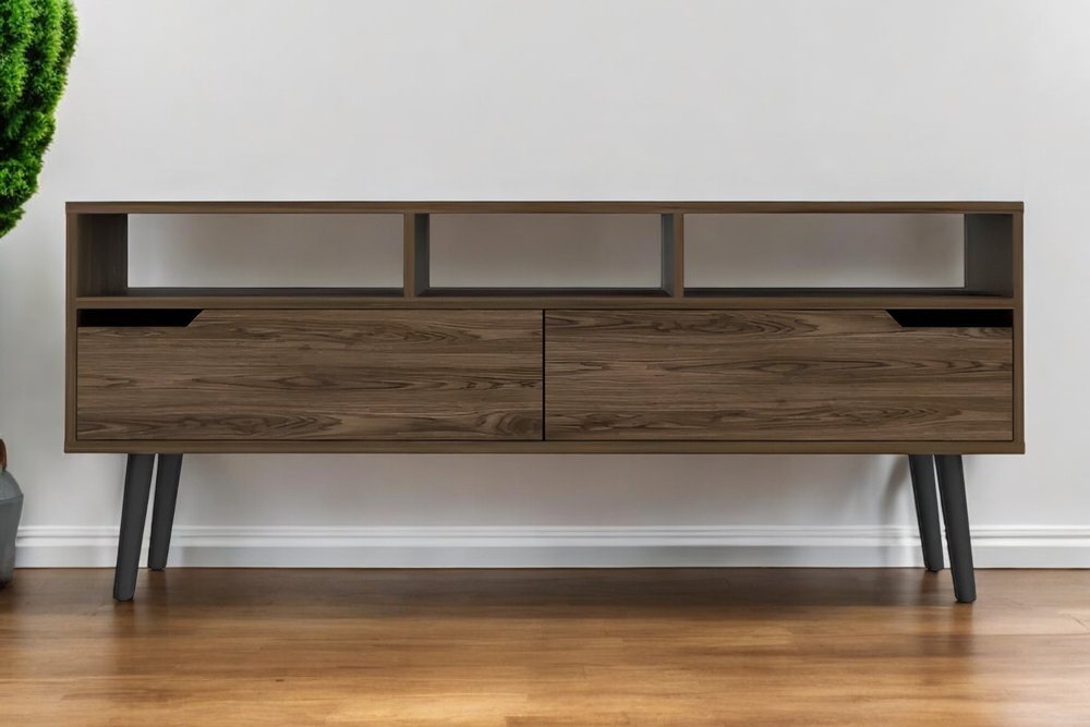 54" Dark Brown Wood Enclosed and Open Storage TV Stand