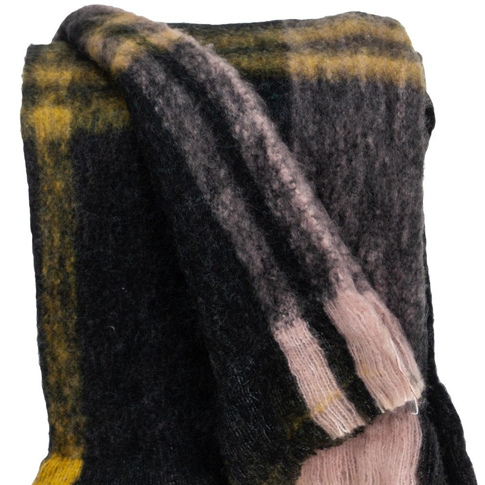 52" X 67" Yellow and Black Woven Acrylic Throw Blanket