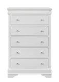 31" Metallic White Solid Wood Five Drawer Chest