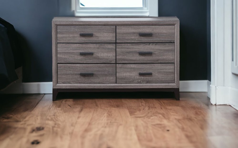 31" Grey Solid Wood Five Drawer Chest