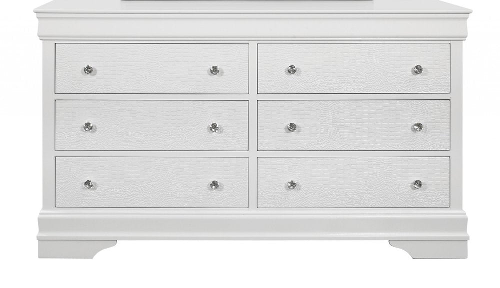 31" Metallic White Solid Wood Five Drawer Chest