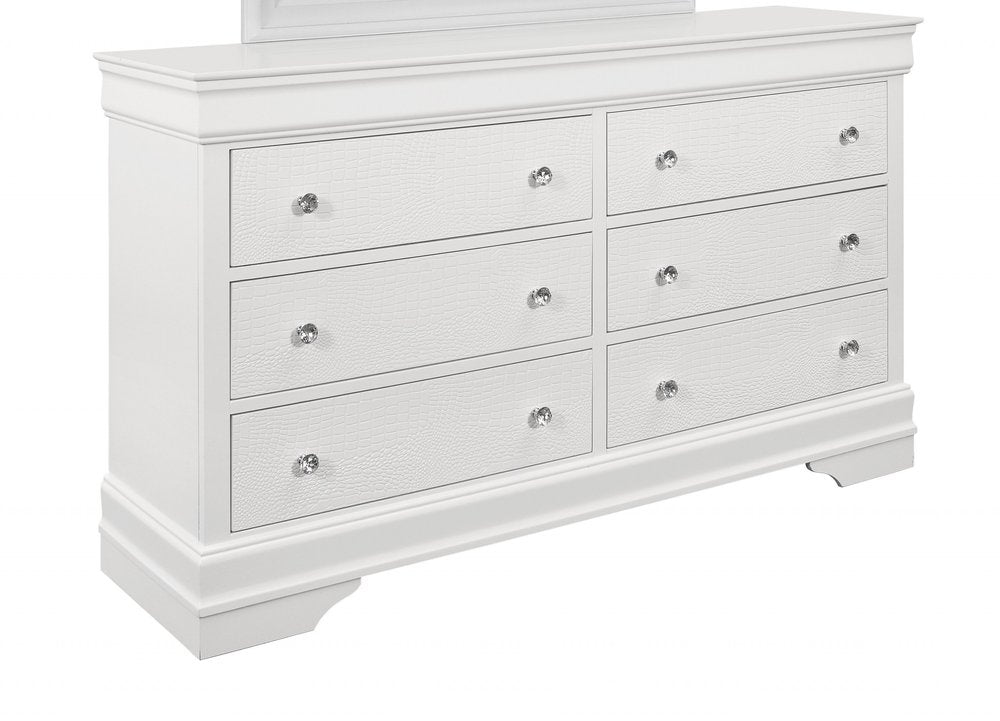 31" Metallic White Solid Wood Five Drawer Chest