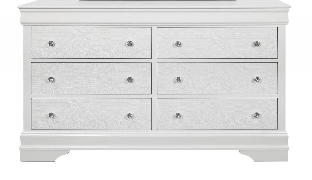 31" Metallic White Solid Wood Five Drawer Chest