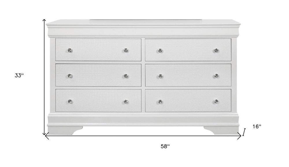 31" Metallic White Solid Wood Five Drawer Chest
