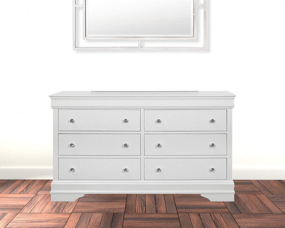 31" Metallic White Solid Wood Five Drawer Chest