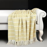 50" X 60" White And Yellow Striped Cotton Woven Throw Blanket