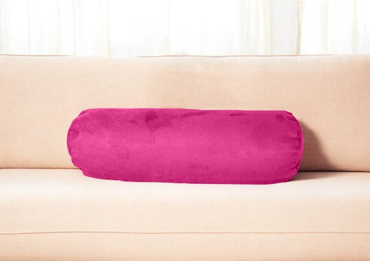 8" X 20" Fuchsia Microsuede Bolster Throw Pillow