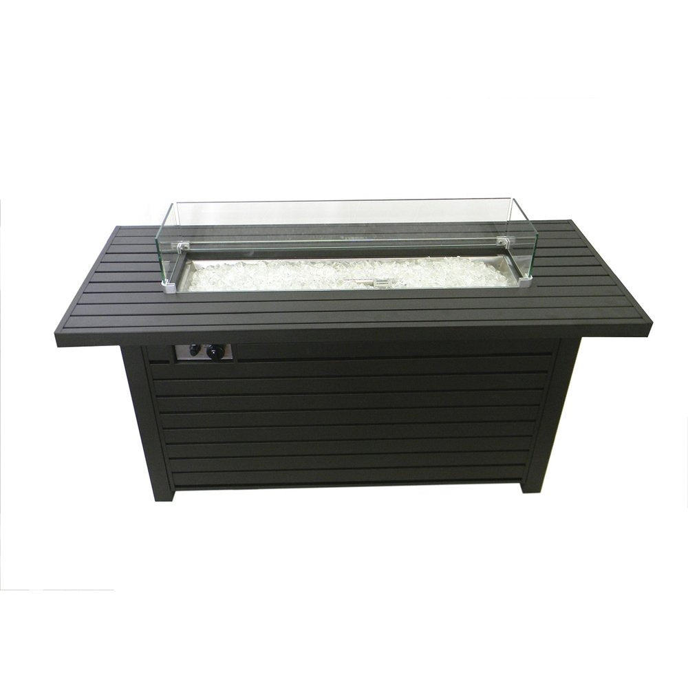 50000 BTU 54" Black And Clear Aluminum Propane Rectangular Fire Pit Table With Cover