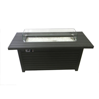 50000 BTU 54" Black And Clear Aluminum Propane Rectangular Fire Pit Table With Cover