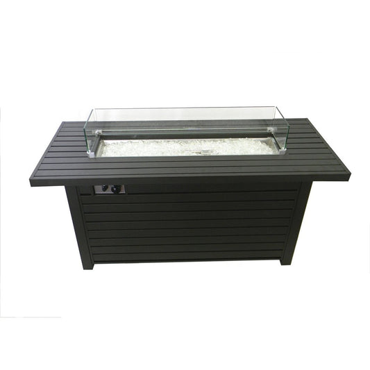 50000 BTU 54" Black And Clear Aluminum Propane Rectangular Fire Pit Table With Cover