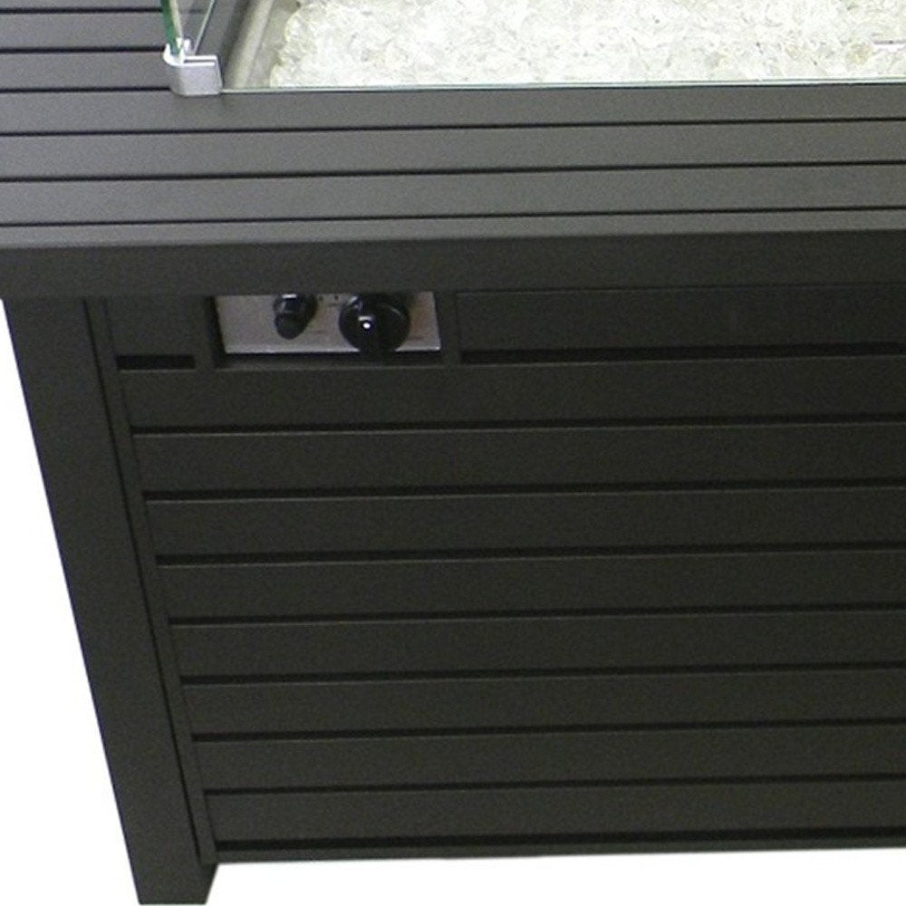 50000 BTU 54" Black And Clear Aluminum Propane Rectangular Fire Pit Table With Cover
