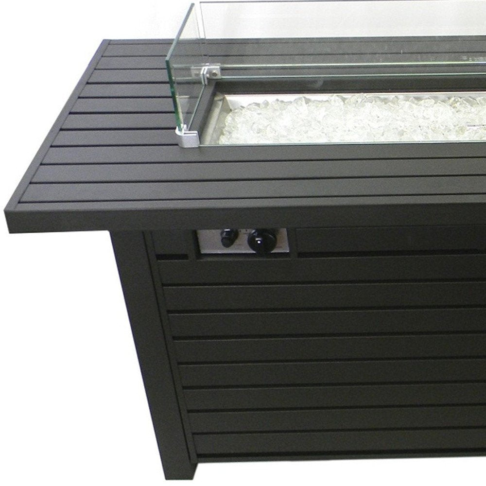 50000 BTU 54" Black And Clear Aluminum Propane Rectangular Fire Pit Table With Cover