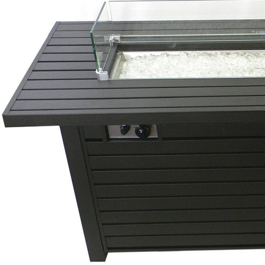 50000 BTU 54" Black And Clear Aluminum Propane Rectangular Fire Pit Table With Cover