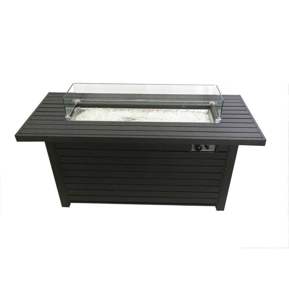 50000 BTU 54" Black And Clear Aluminum Propane Rectangular Fire Pit Table With Cover