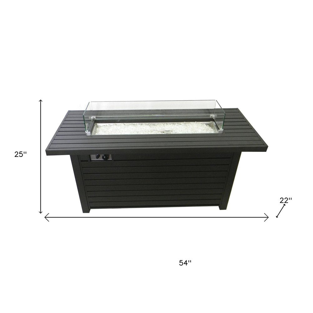 50000 BTU 54" Black And Clear Aluminum Propane Rectangular Fire Pit Table With Cover