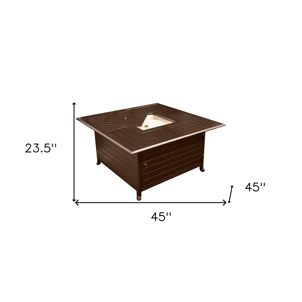 42000 BTU 45" Bronze Aluminum Propane Square Fire Pit Table With Cover