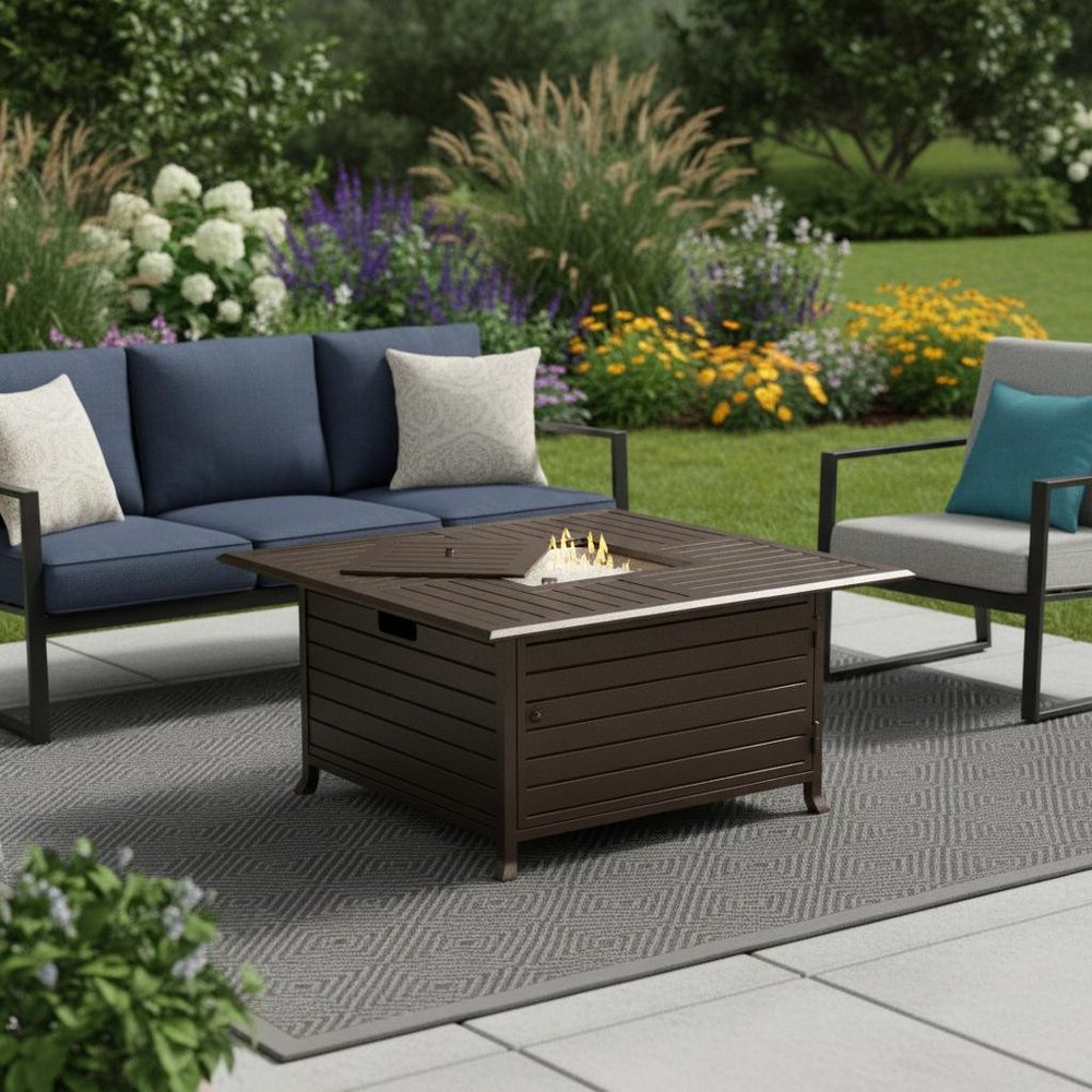 42000 BTU 45" Bronze Aluminum Propane Square Fire Pit Table With Cover