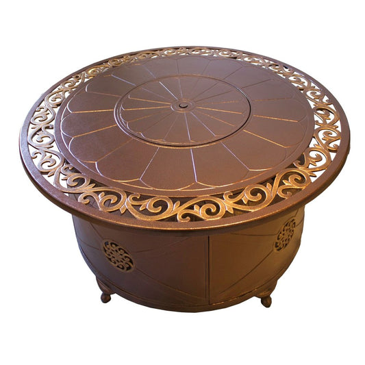 42000 BTU 48" Bronze Aluminum Propane Round Fire Pit Table With Cover