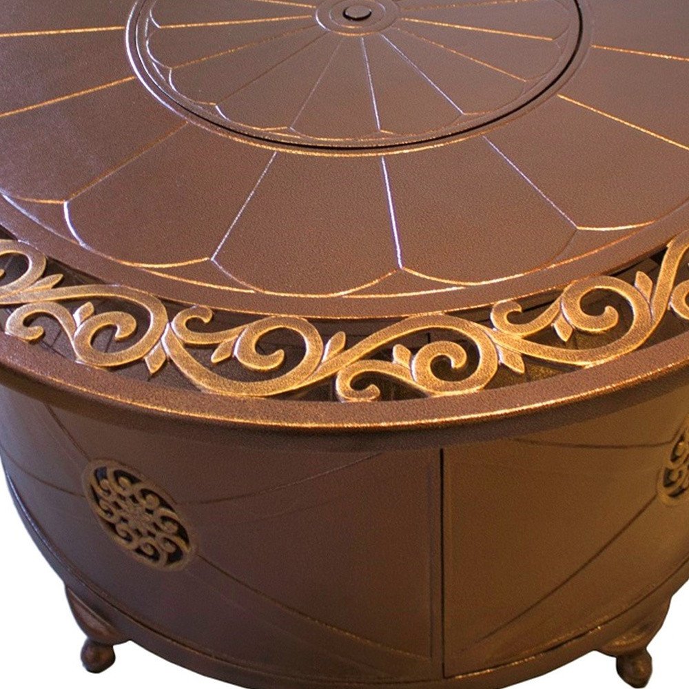 42000 BTU 48" Bronze Aluminum Propane Round Fire Pit Table With Cover