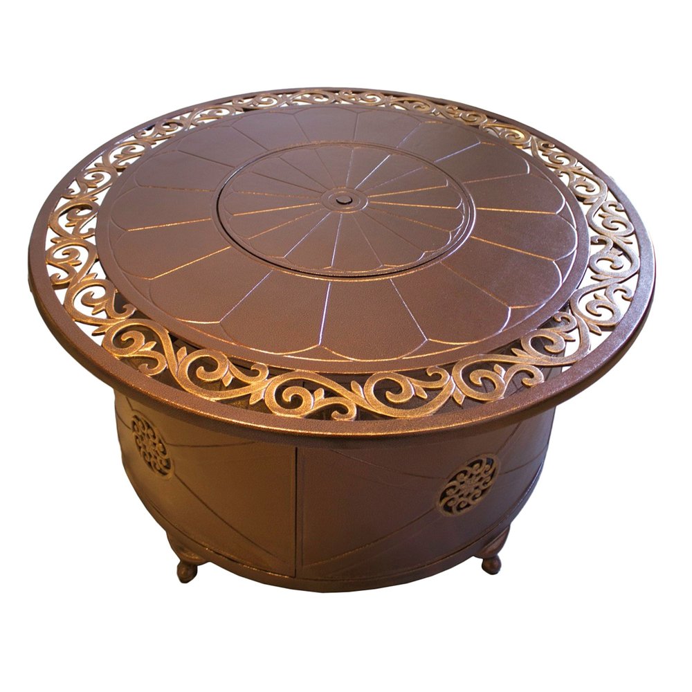42000 BTU 48" Bronze Aluminum Propane Round Fire Pit Table With Cover