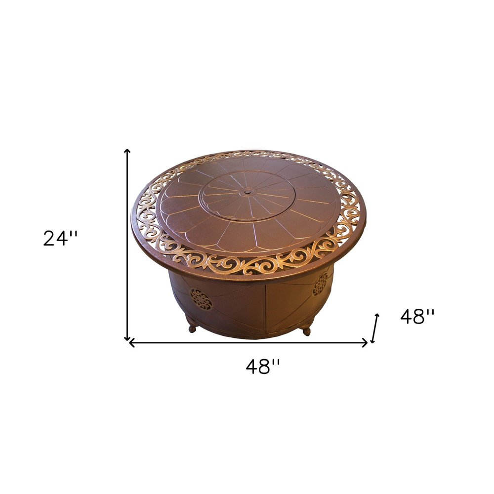 42000 BTU 48" Bronze Aluminum Propane Round Fire Pit Table With Cover