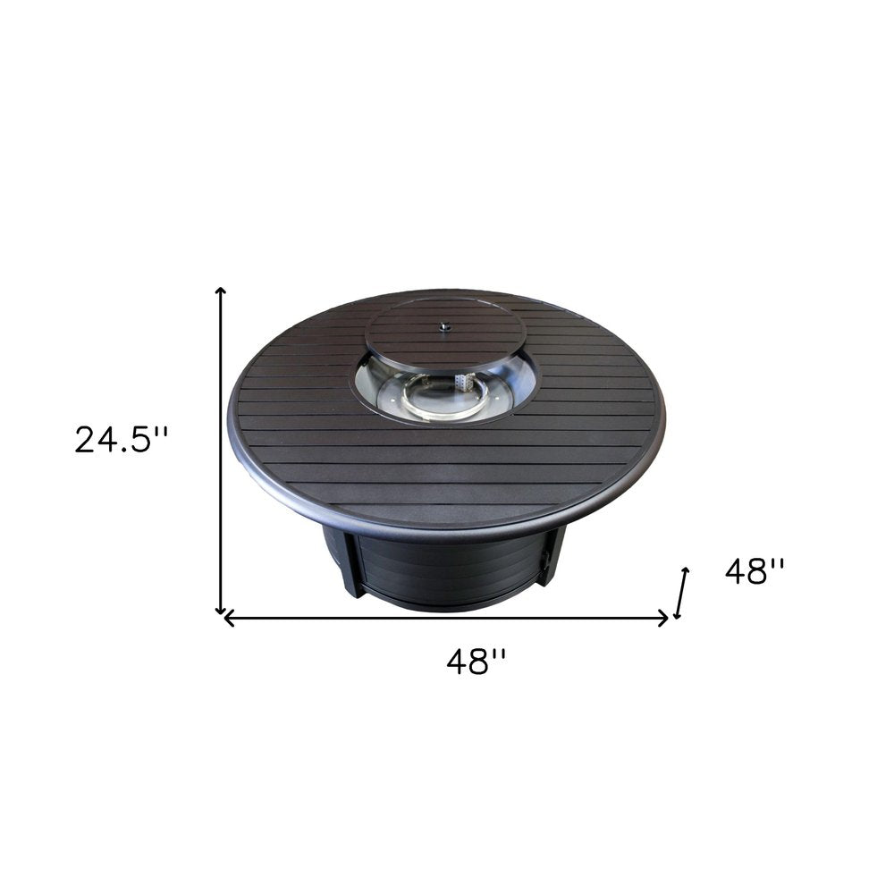42000 BTU 48" Black Aluminum Propane Round Fire Pit Table With Cover