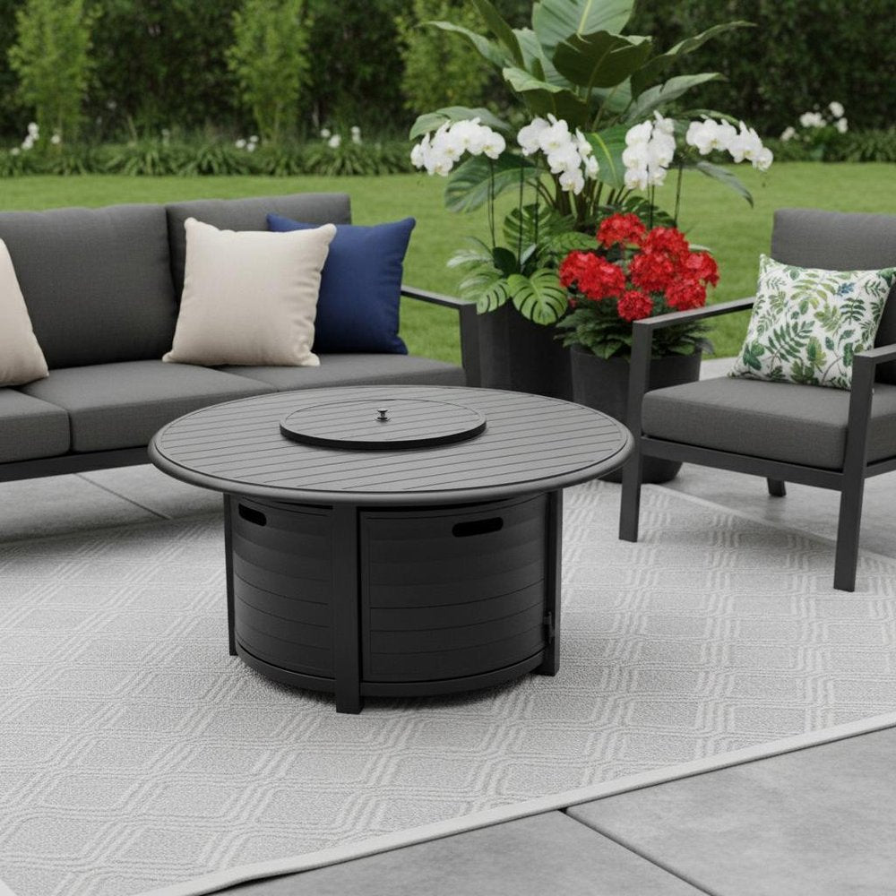42000 BTU 48" Black Aluminum Propane Round Fire pit table With Cover