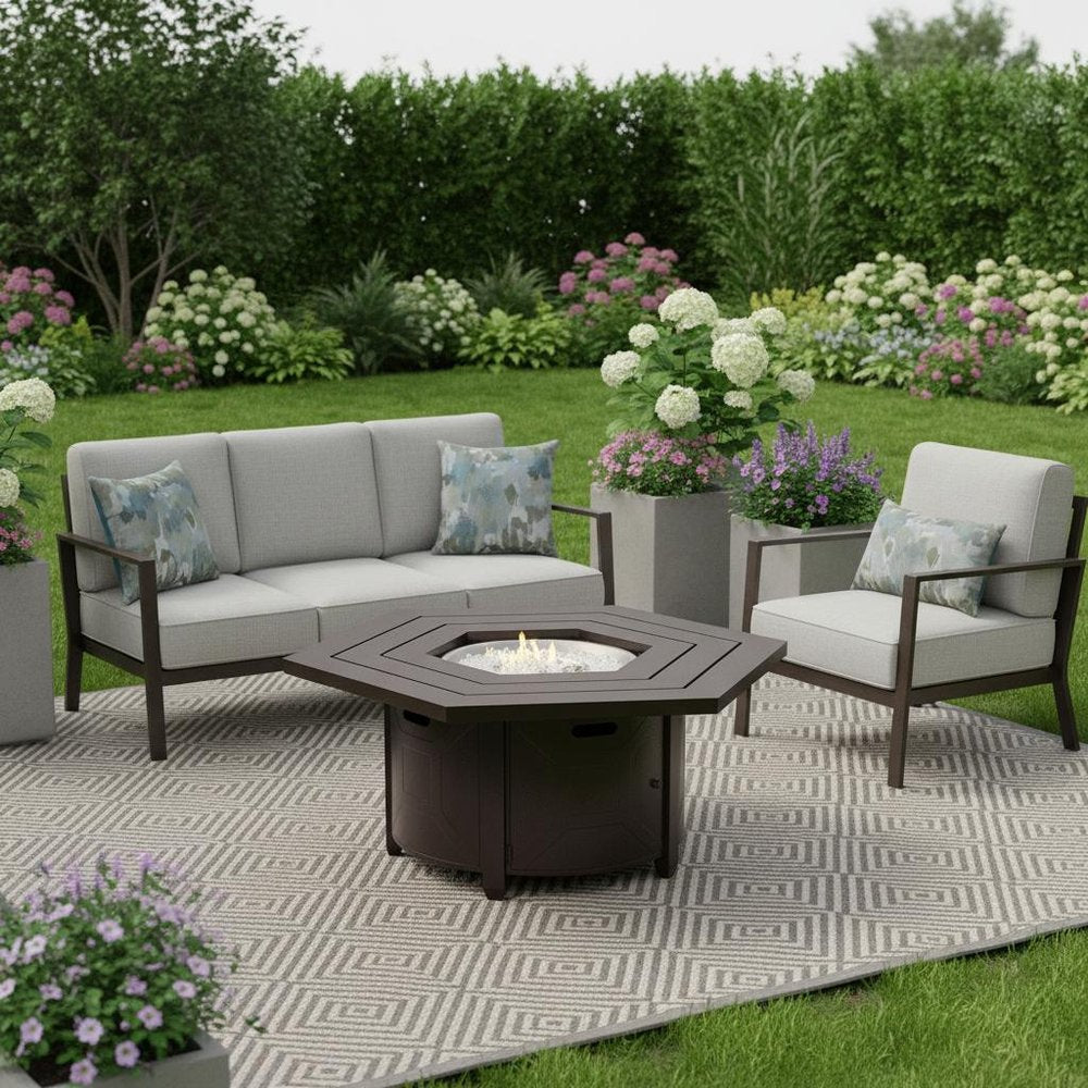 40000 BTU 45" Bronze Aluminum Propane Hexagon Fire pit table With Cover