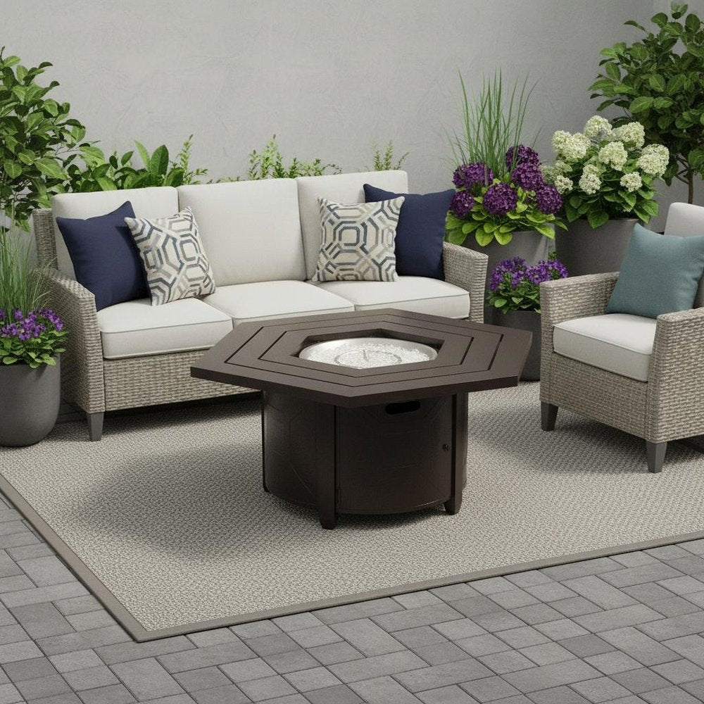 40000 BTU 45" Bronze Aluminum Propane Hexagon Fire Pit Table With Cover