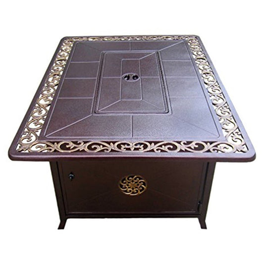 42000 BTU 35" Bronze Aluminum Propane Rectangular Fire Pit Table With Cover