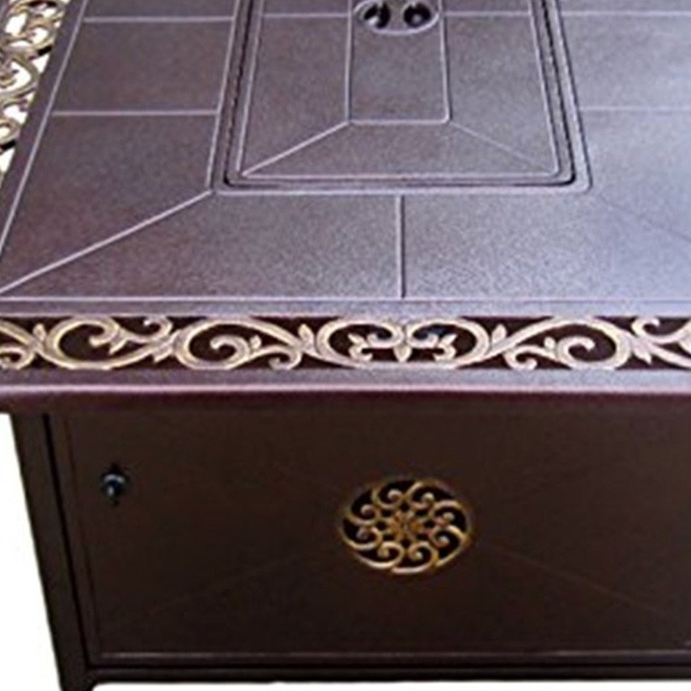 42000 BTU 35" Bronze Aluminum Propane Rectangular Fire Pit Table With Cover