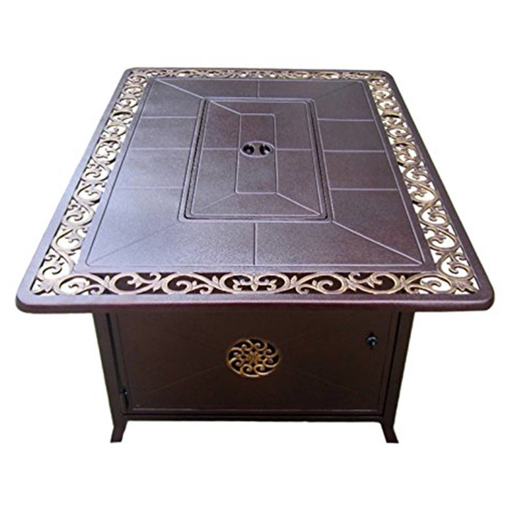 42000 BTU 35" Bronze Aluminum Propane Rectangular Fire Pit Table With Cover