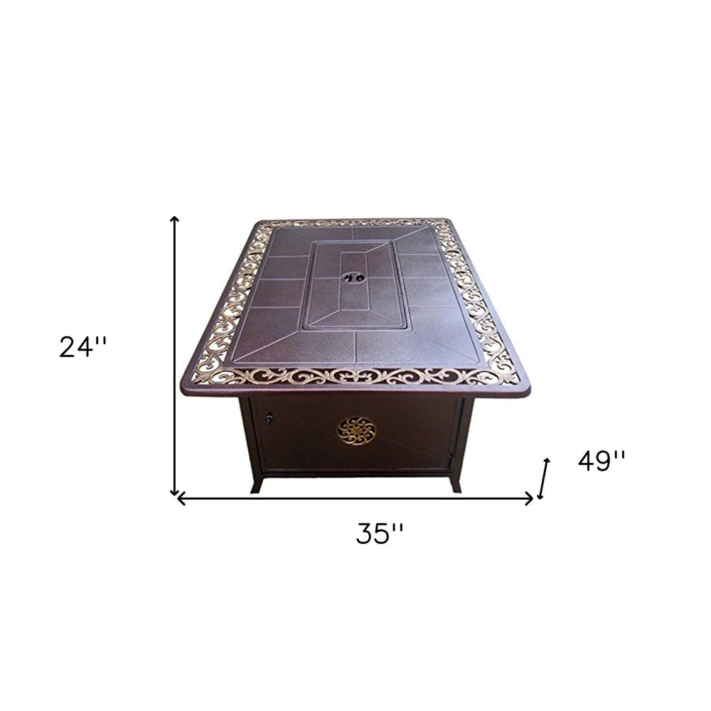 42000 BTU 35" Bronze Aluminum Propane Rectangular Fire pit table With Cover